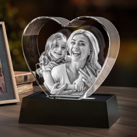 3D photo crystal heart with an image of a loving father and baby engraved inside.