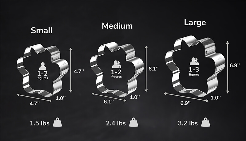 A size guide of the various available 3D photo crystal sizes